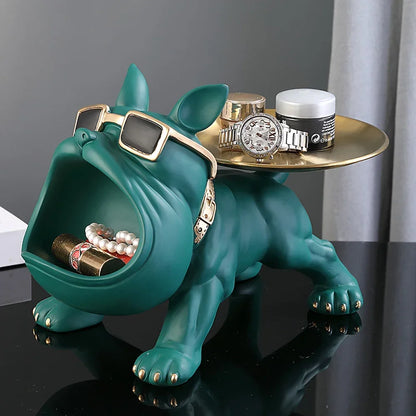 Resin Dog Statue Living Room Decor Dog Sculpture Table Storage Tray Ornaments French Bulldog Figurine for Home Desk Decoration