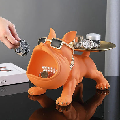 Resin Dog Statue Living Room Decor Dog Sculpture Table Storage Tray Ornaments French Bulldog Figurine for Home Desk Decoration