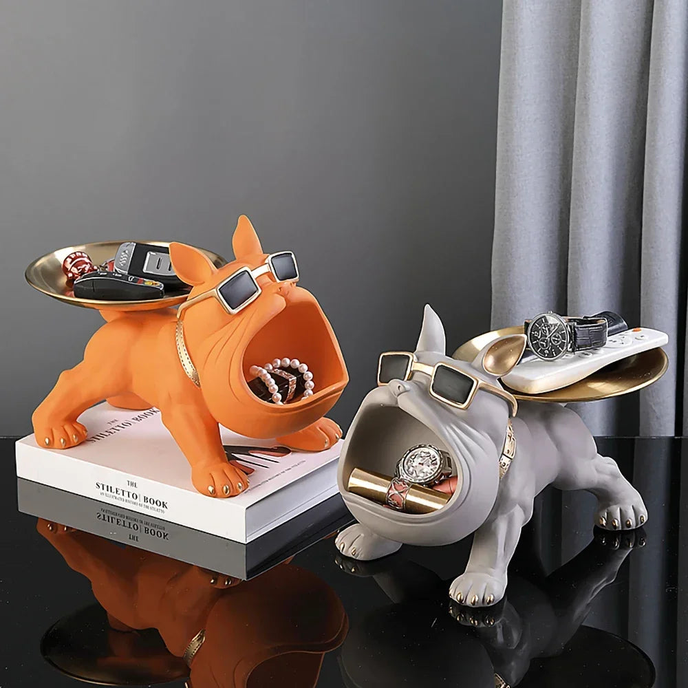 Resin Dog Statue Living Room Decor Dog Sculpture Table Storage Tray Ornaments French Bulldog Figurine for Home Desk Decoration